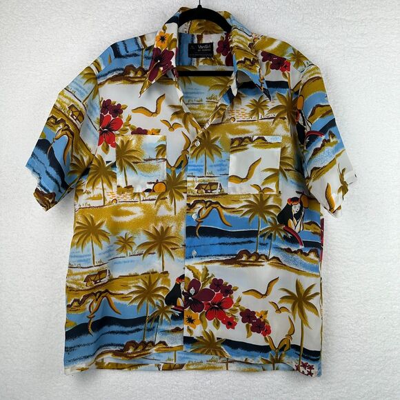 Vintage Vancort Mens Hawaiian Button Up Shirt L No Iron Luau Surf Beach Retro - Picture 2 of 9